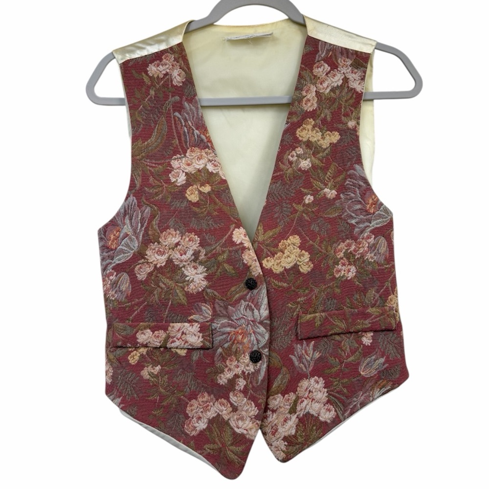 VTG Savoir Faire London Burgundy Pink Floral Victorian Tapestry Size M